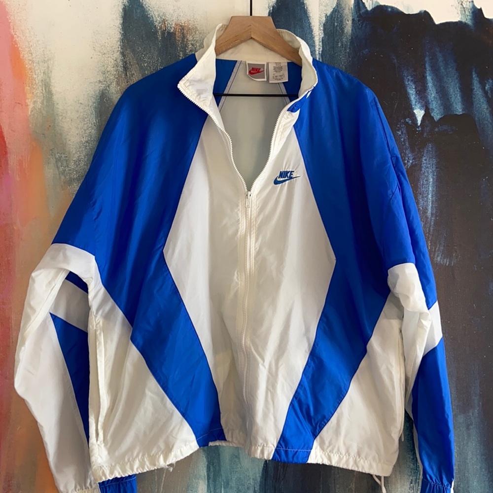 Nike Blue and White Windbreaker Jacket